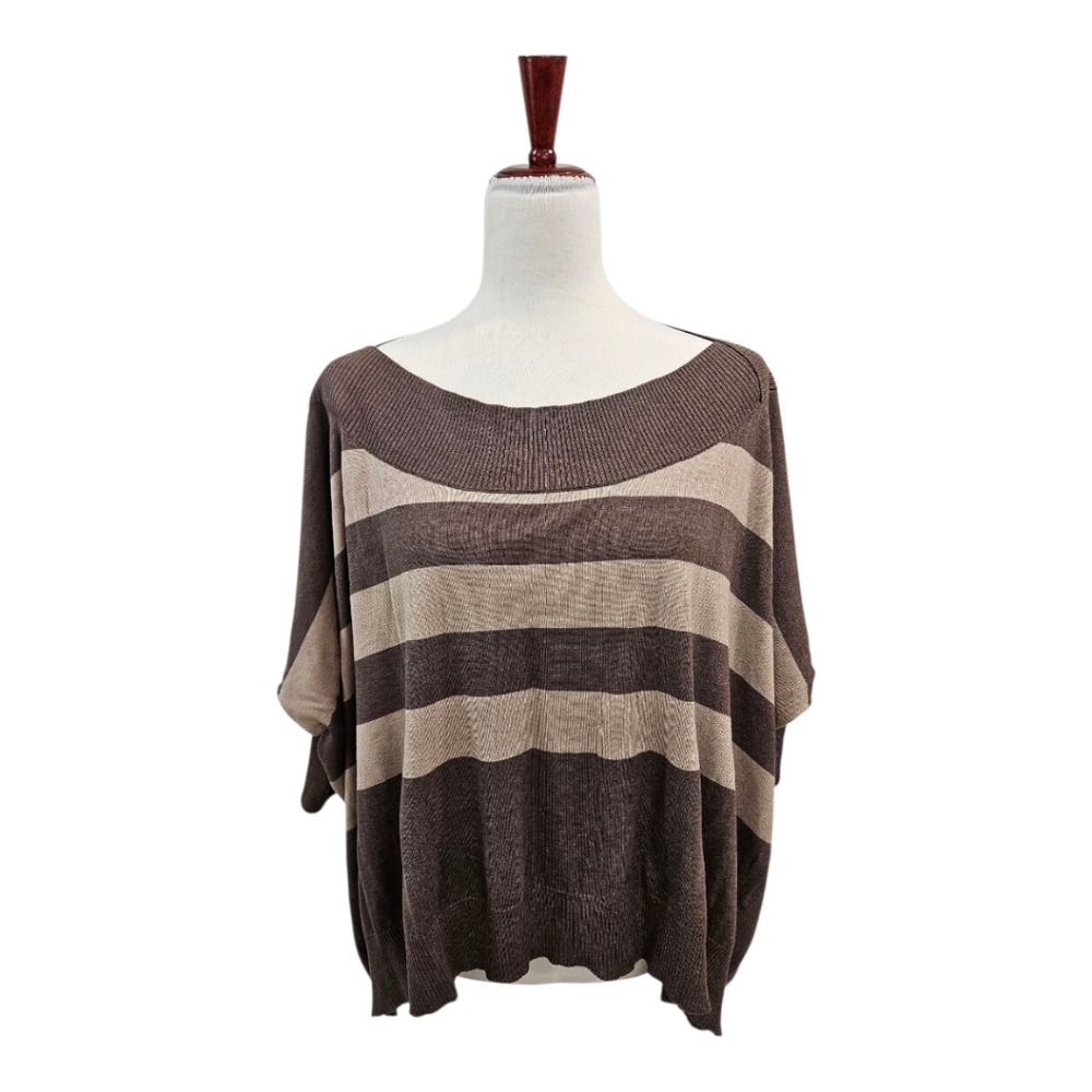 Weekend Max Mara Brown Striped Knit Sweater Top L Neutral Minimalist Silk Wool‎
